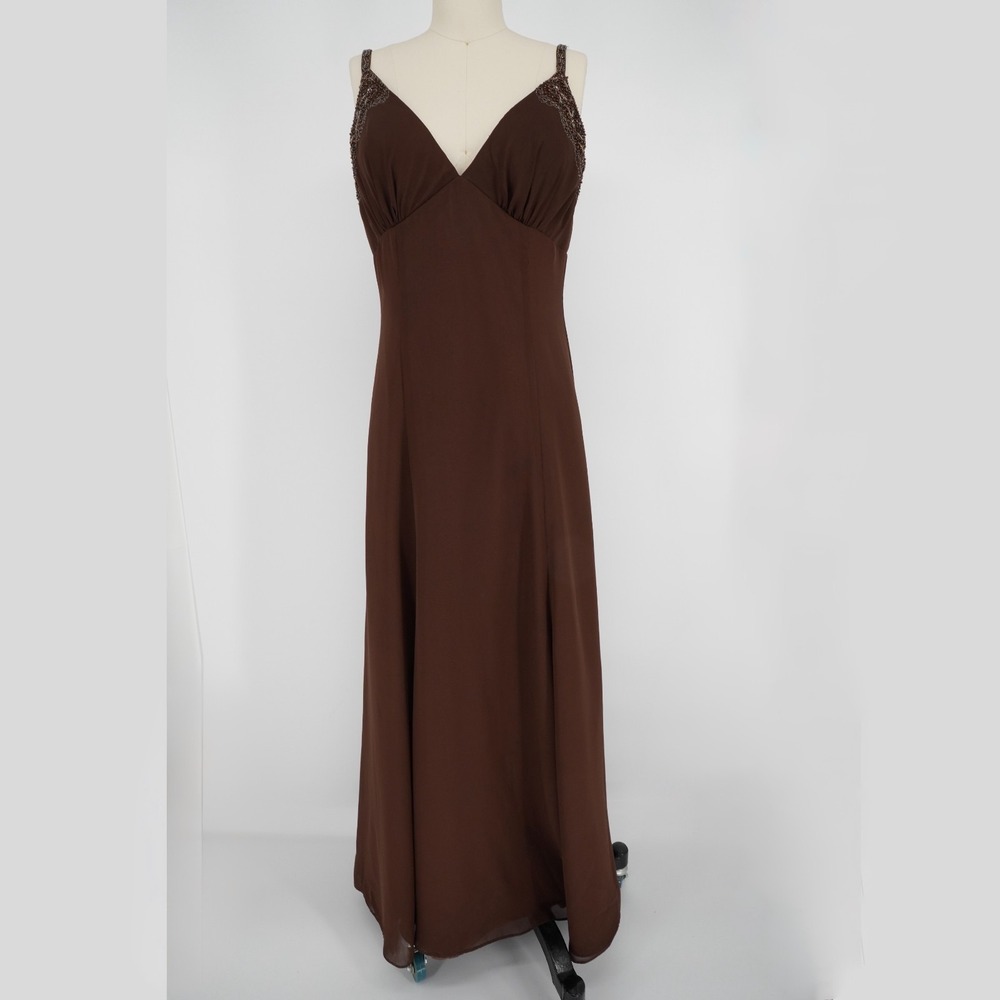 Vintage Babydoll Maxi Dress Small Brown Beaded Grunge Y2K 90s Fairy Grunge Prom